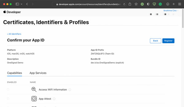 Tạo App ID trên Apple Developer Portal