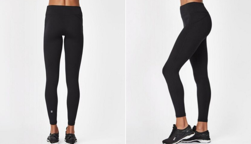 Người phụ nữ mặc quần legging Sweaty Betty màu đen