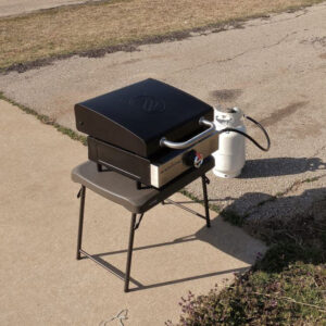 Blackstone 17-inch griddle on our small table.