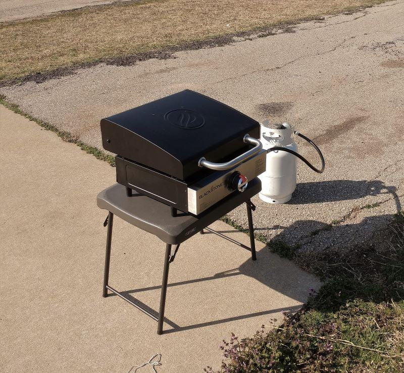 Blackstone 17-inch griddle on our small table.