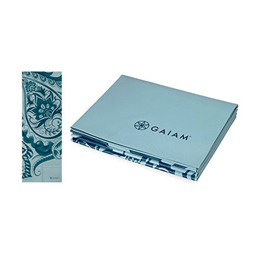Gaiam Yoga Mat Folding Travel Fitness & Exercise Mat | Foldable Yoga Mat for All Types of Yoga, Pilates & Floor Workouts, Icy Paisley, 2mm, 68