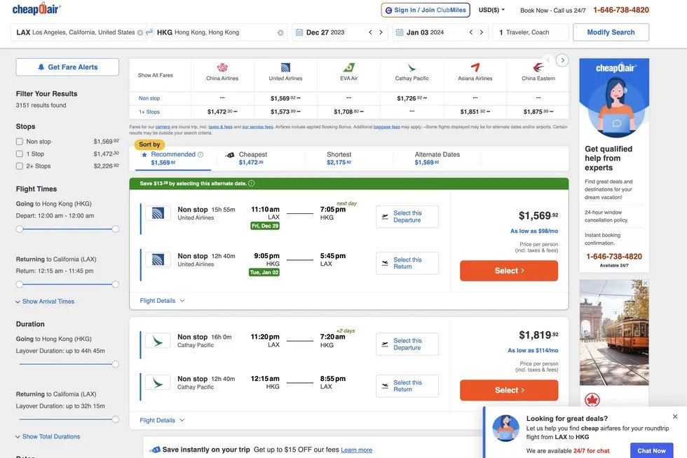 CheapOAir - Trang web du lịch hàng không tốt nhất cho những ai cần đặt vé phút chót