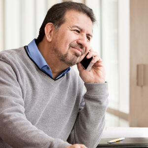 Talking with an agent over the phone.