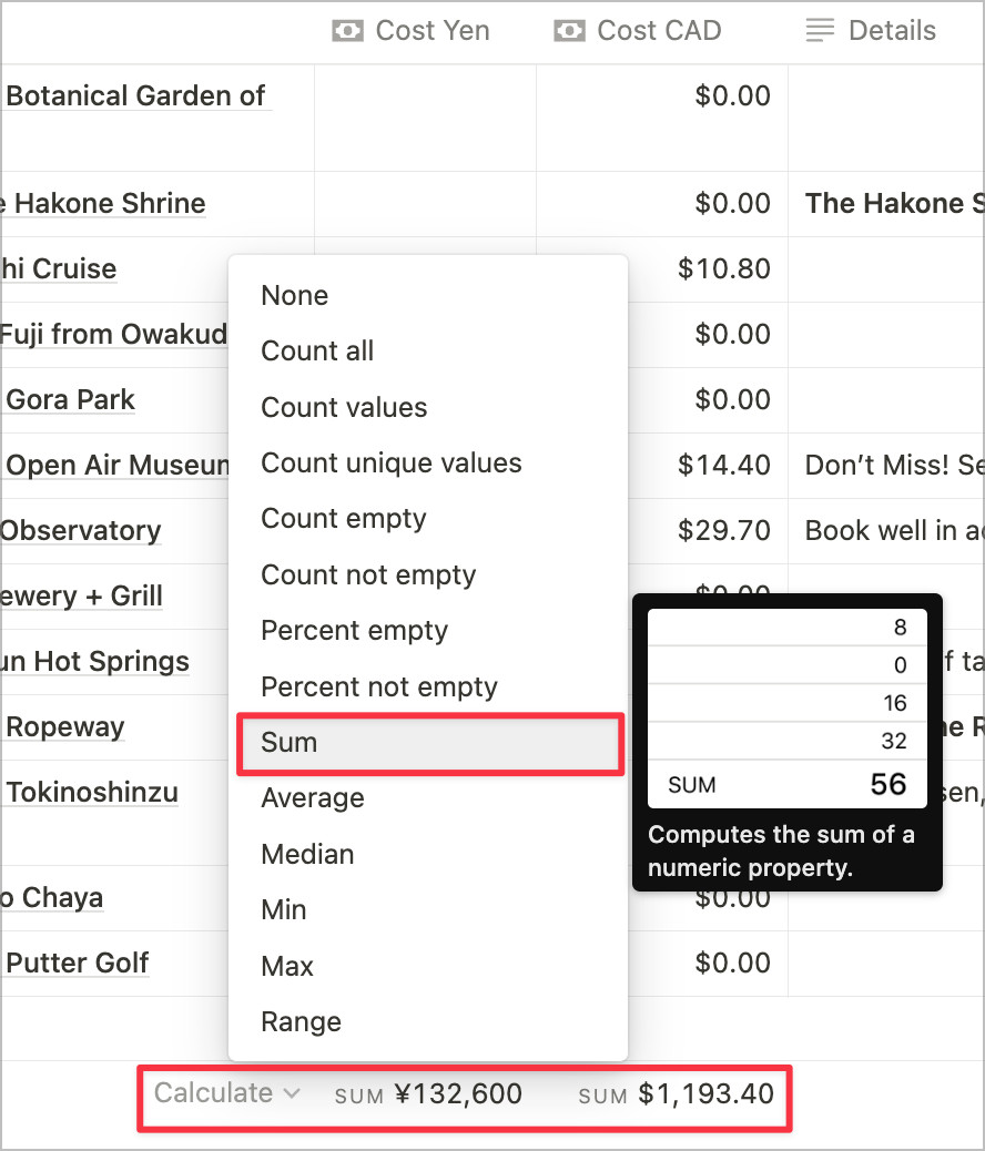 Notion Budget Calculation