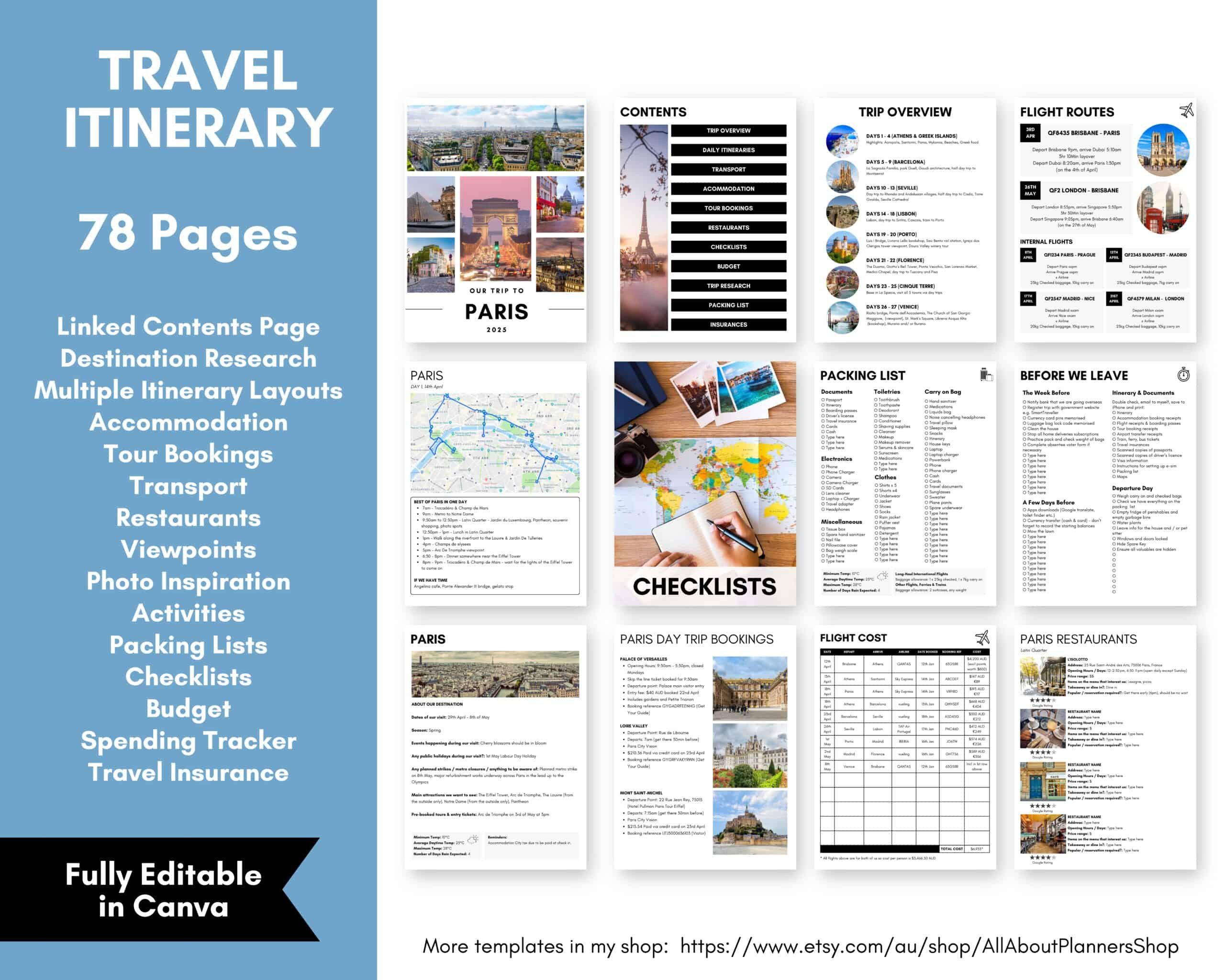 Mẫu travel itinerary Canva