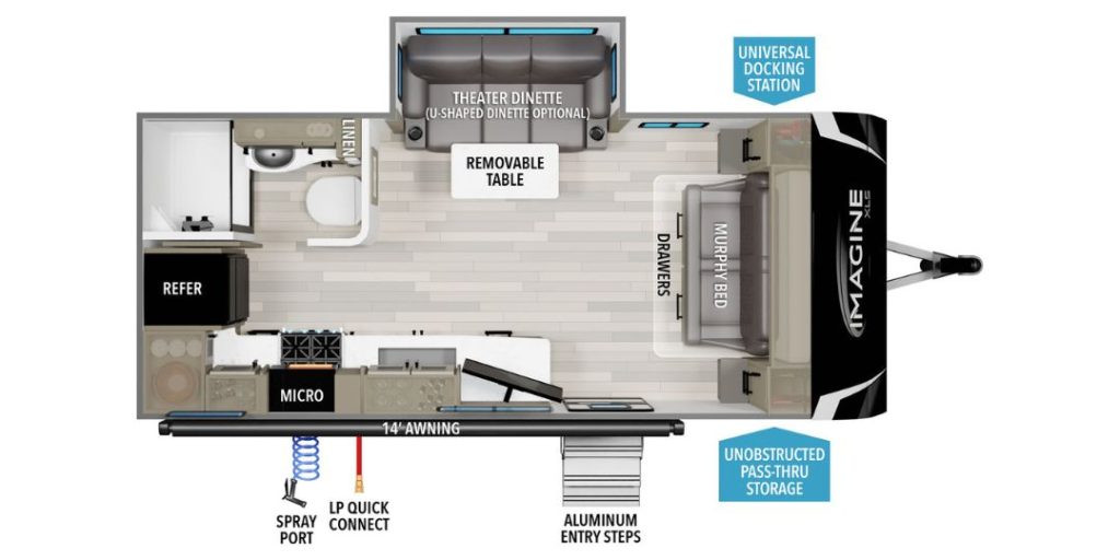 Imagine 17mke là một ví dụ về couples travel trailer với bếp lớn