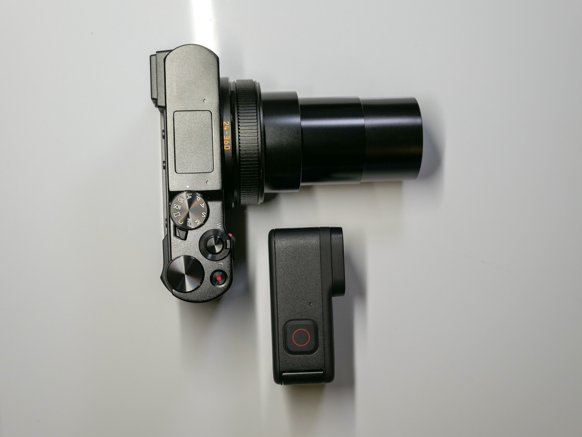 panasonic lumix zs200d with extended zoom lens and gopro hero11 black