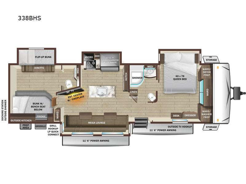 Bản vẽ kỹ thuật của Highland Ridge RV Open Range 338BHS
